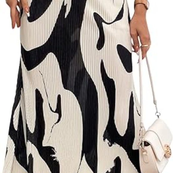 NEW Passion Women's High Waist Graphic Print A Line Pleated Long Skirt - Picture 5 of 7